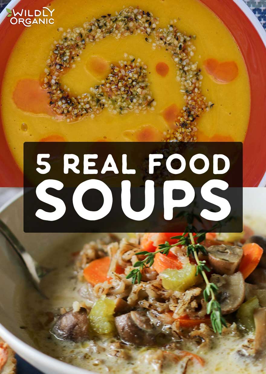 Photo of two bowls of real food soups, highlighting comforting and nutritious recipes for cooler weather