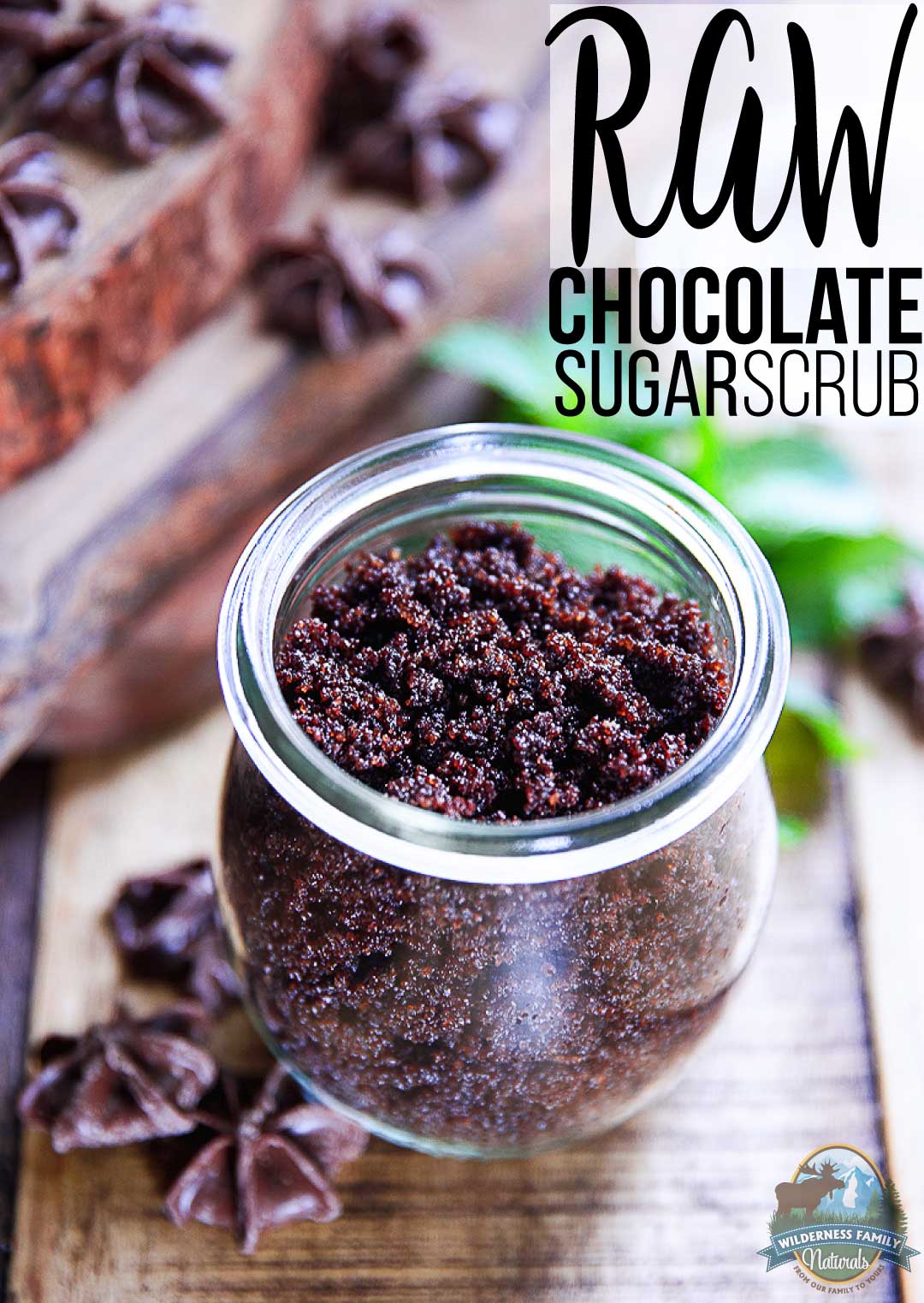 A jar of raw chocolate sugar scrub