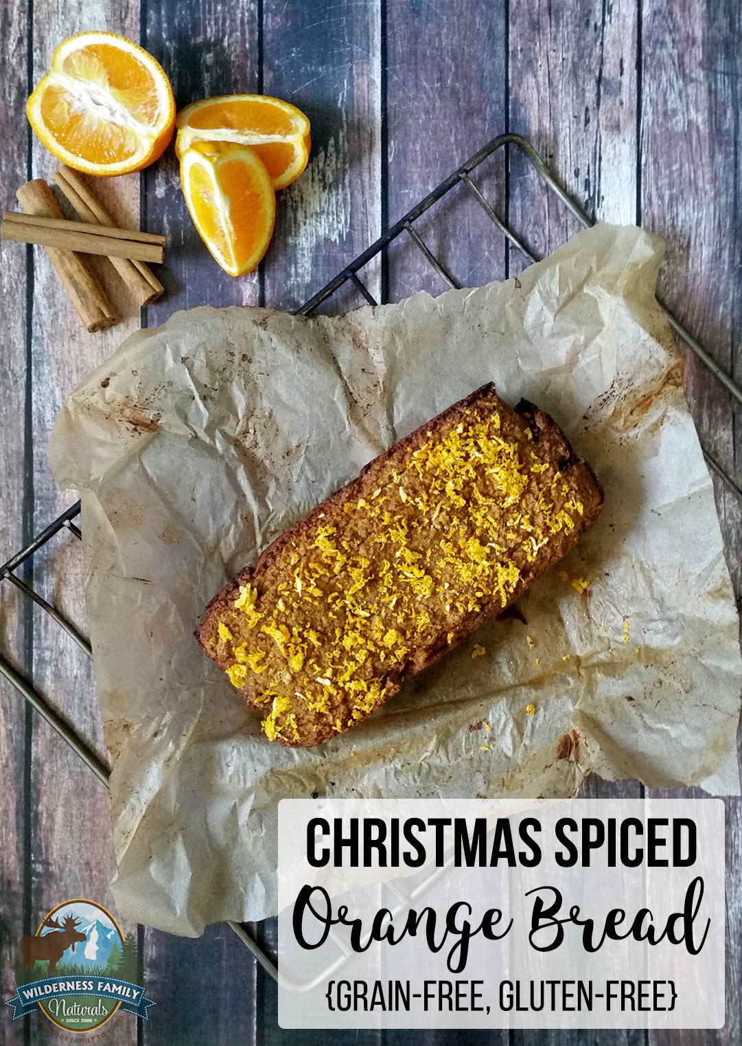 A loaf of gluten-free, grain-free bread infused with oranges and cinnamon, perfect for the holiday season.