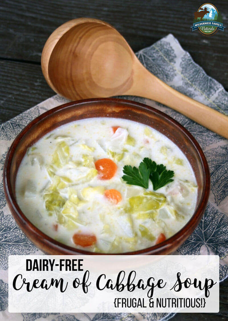 Photo of Dairy-Free Cream of Cabbage Soup, a creamy, frugal, and nutritious recipe made with cabbage, potatoes, and no dairy