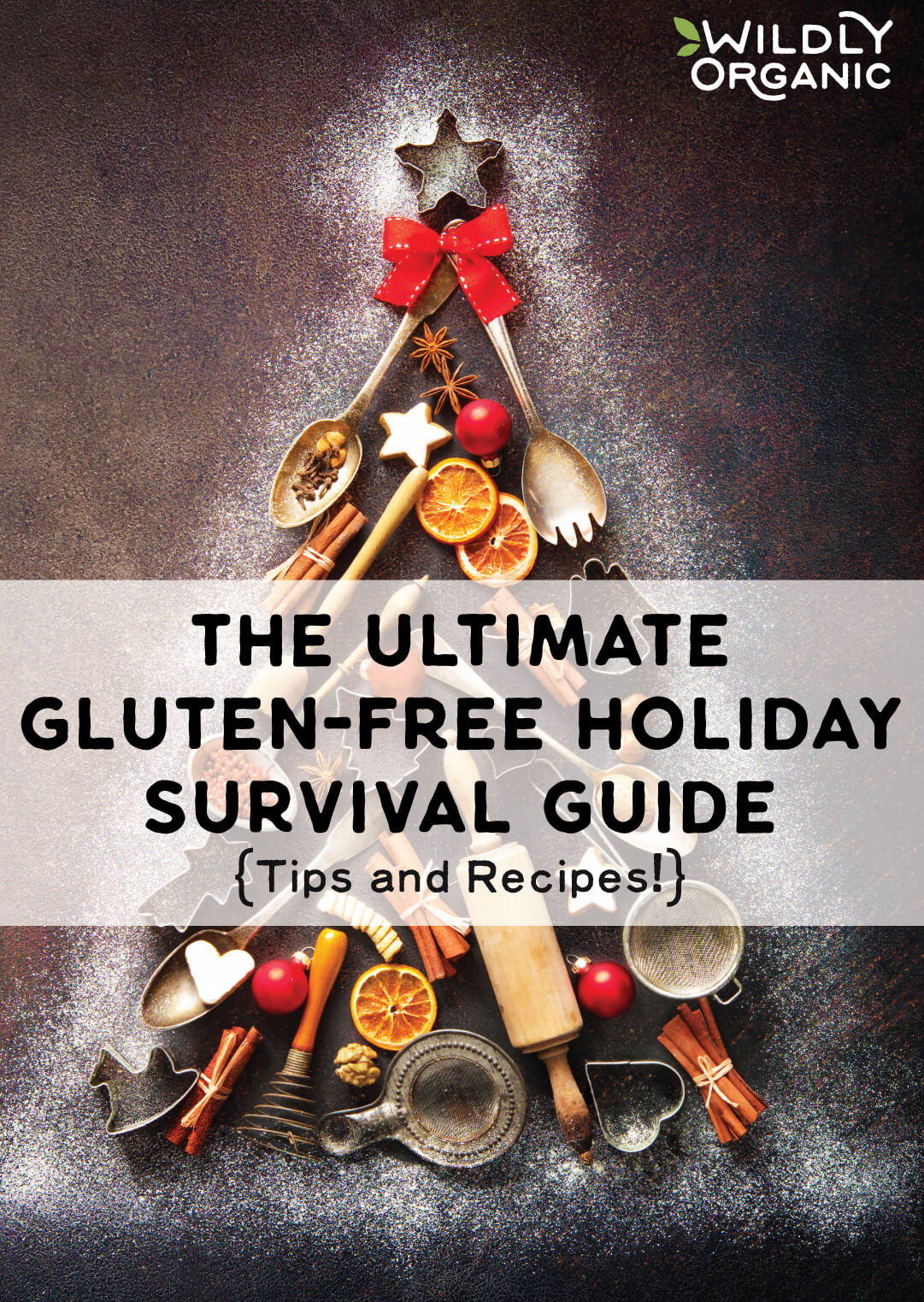 A photo of food and baking ingredients in the shape of a Christmas tree.