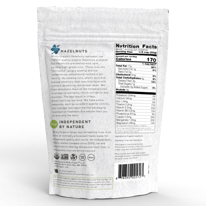 Nuts, Raw, Soaked and Dried, Certified Organic, Hazelnuts