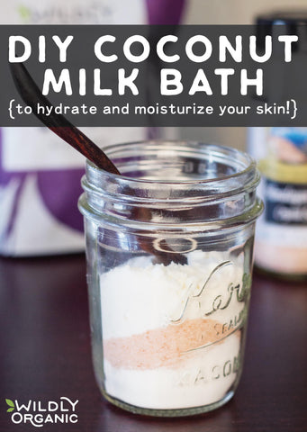 A jar of homemade coconut milk bath powder.