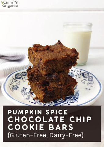 Pumpkin spice chocolate chip cookie bars, gluten-free and dairy-free, perfect for a cozy, indulgent treat
