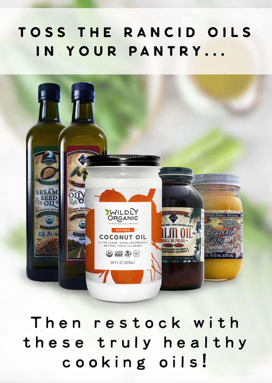 Ad for healthy cooking oils: coconut, olive, sesame, palm, and popcorn oils displayed with a slogan